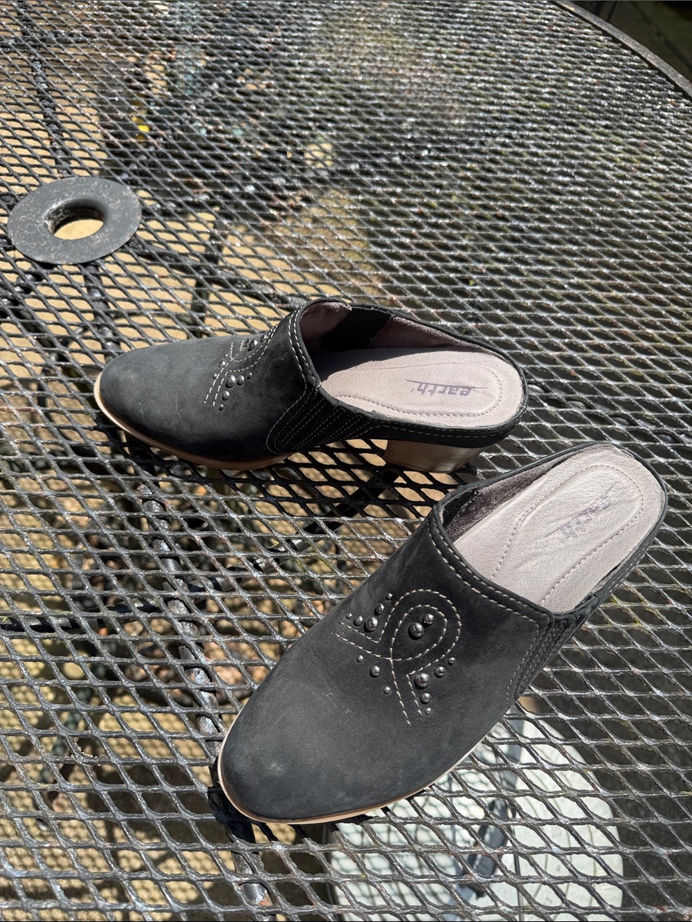 Earth Black Studded Slip-On Mules